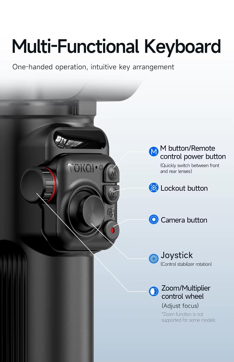 TOK_QI M02 3-Axis Handheld Gimbal Stabilizer Cell Phone Selfie Tripod with Detachable Remote for iPhone Android Smartphone, Black (M02)