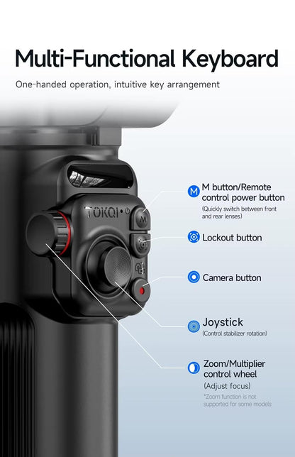 TOK_QI M02 3-Axis Handheld Gimbal Stabilizer Cell Phone Selfie Tripod with Detachable Remote for iPhone Android Smartphone, Black (M02)