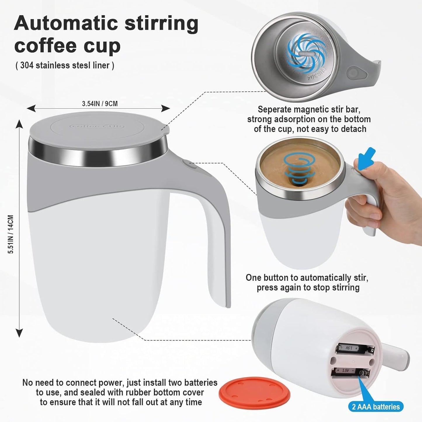 Self Stirring Magnetic Coffee Mug | Automatic Self Stirring Coffee Mug with Stainless Steel Inner | Automatic Stirring Mug for Coffee, Milk, Cocoa & Drinks