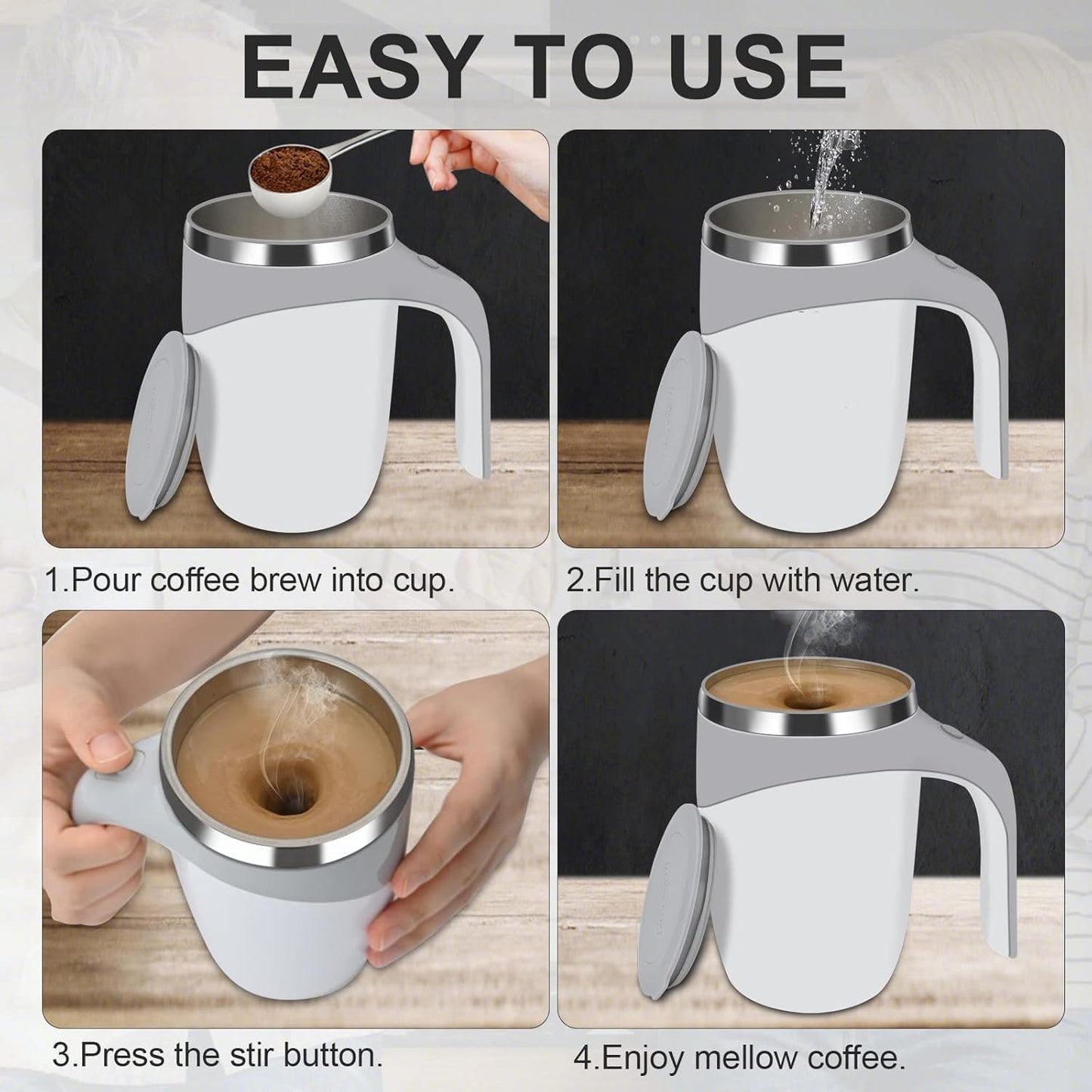 Self Stirring Magnetic Coffee Mug | Automatic Self Stirring Coffee Mug with Stainless Steel Inner | Automatic Stirring Mug for Coffee, Milk, Cocoa & Drinks