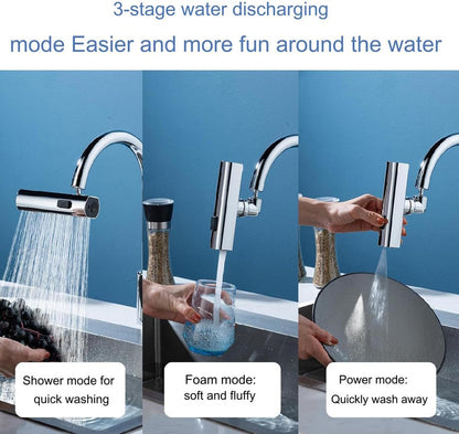 Faucet Shower, Water Saving, Sprayer, Foam, 360 Degree Rotation, Neck Tip, Pressure Increasing Shower Faucet, 3 Types of Water Flow Switching, Rainfall Type Shower, Pure Copper Plating, Shockproof,