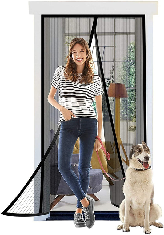 Magic Magnetic Mosquito Screen Door Net Curtain with Magnet Reinforced Polyester Mesh Curtain Back Door Mesh with Full Frame Hook & Loop Auto-Closing