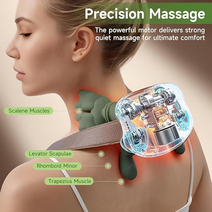 Heated Massager, Wireless Portable Neck and Back Massager, Electric Deep Tissue 4D Kneading Massage, Simulated Human Hand Design for Pain Relief and Muscle Relax