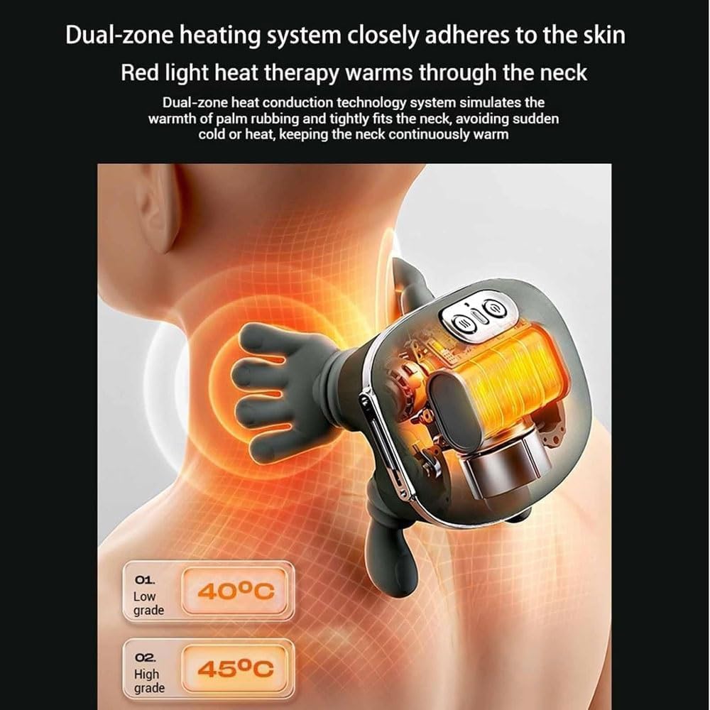 Heated Massager, Wireless Portable Neck and Back Massager, Electric Deep Tissue 4D Kneading Massage, Simulated Human Hand Design for Pain Relief and Muscle Relax