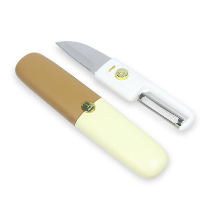 2 in 1 Stainless Steel Peeler with Knife, Lightweight and Travel Friendly, Compact and Portable, Dual or multipurpose, vegetables and fruits peeler cutter, Knife and Peeler set with case cover