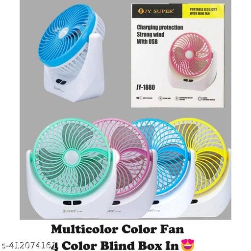 JY Super Fan JY-1880 Powerful Rechargeable Table Fan with LED Light for Home Office Desk Fan Table Fan for Home (Multicolor)