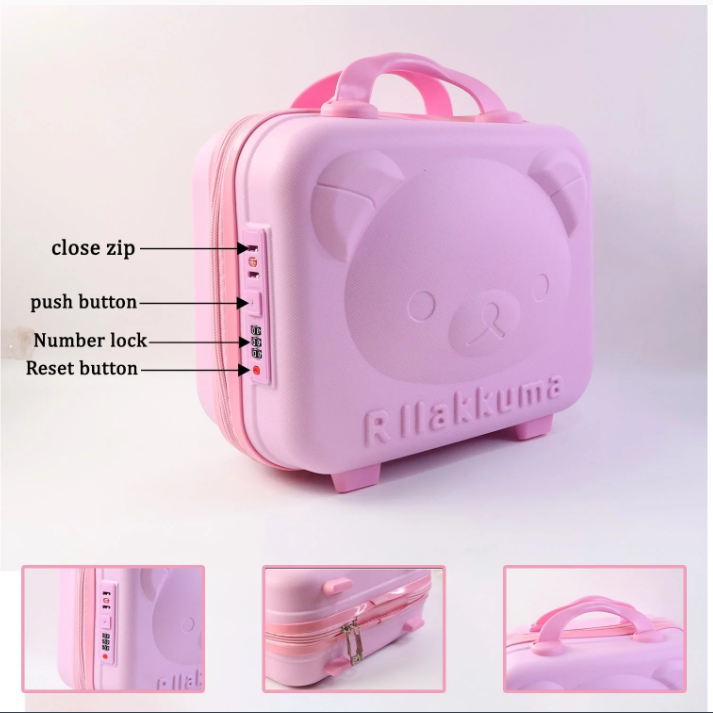3-Digit Number Lock Kids Bear-Shaped Hard Shell Storage Carry Case with Handle