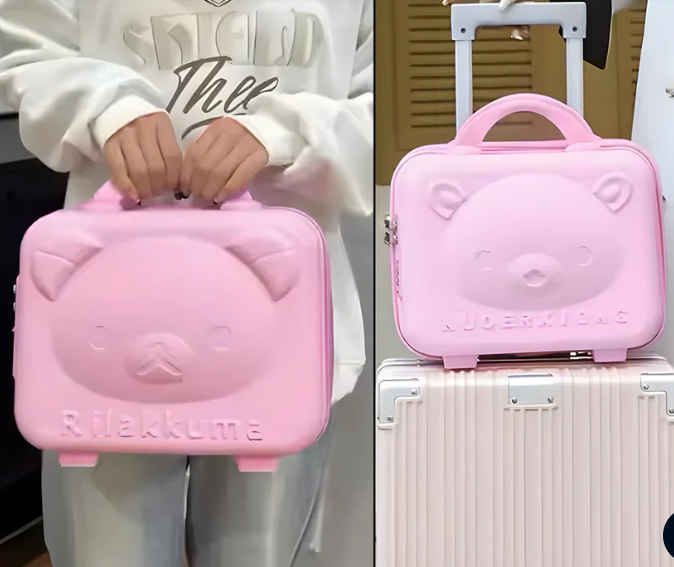 3-Digit Number Lock Kids Bear-Shaped Hard Shell Storage Carry Case with Handle