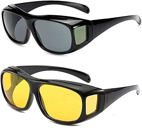 HD Vision Day & Night Unisex Goggles Polarized Sunglasses Men And Women 100% UV Protection Driving All Bikes and Car Anti-Glare Glasses Combo Pack of 2 (Yellow And Black, Large Size)