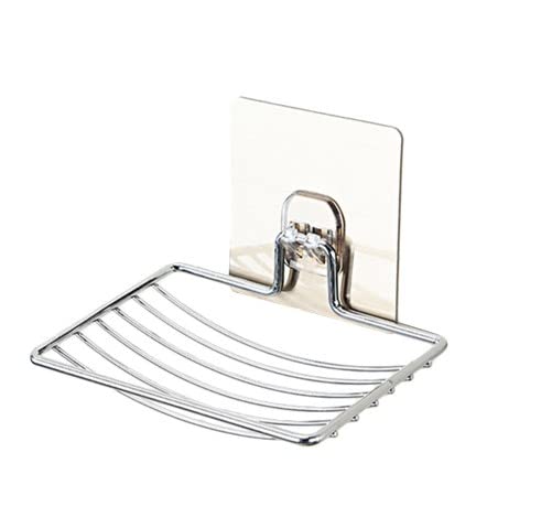 Soap Dish Holder Self Adhesive Wall Mounted Soap Sponge Holder Stainless Steel Storage Saver Rack for Home Kitchen Bathroom Shower