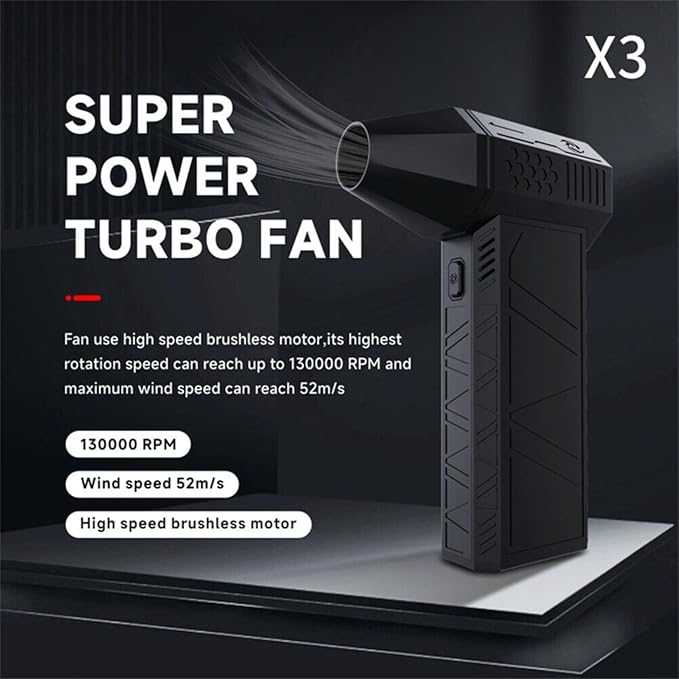Powerful Mini Turbo Fan,Brushless Motor Mini Turbo Jet Fan 130000RPM,Portable X3 Turbo Fan Blower, Turbo High-speed Motor Fan,Rechargeable