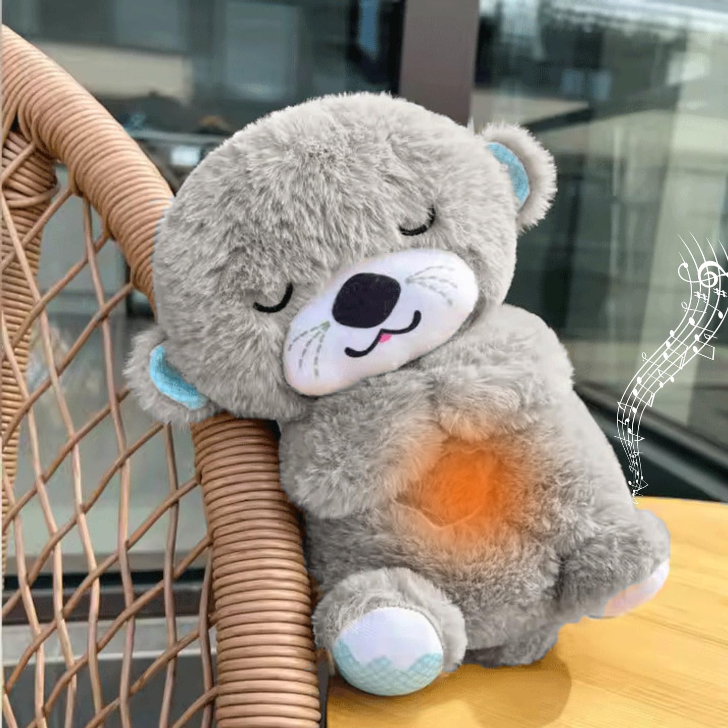 Breathing Teddy Otter Glowing Music for Baby Sensory Sleep Lights Rhythmic Simulation Plush for Babies Kids Soothing Sound and Décor Item Specialy for Valentine Gift