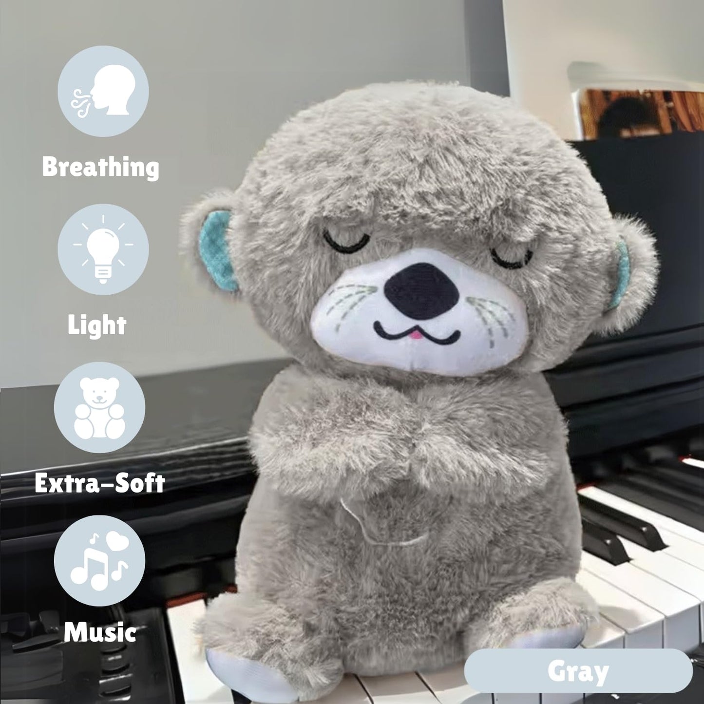 Breathing Teddy Otter Glowing Music for Baby Sensory Sleep Lights Rhythmic Simulation Plush for Babies Kids Soothing Sound and Décor Item Specialy for Valentine Gift