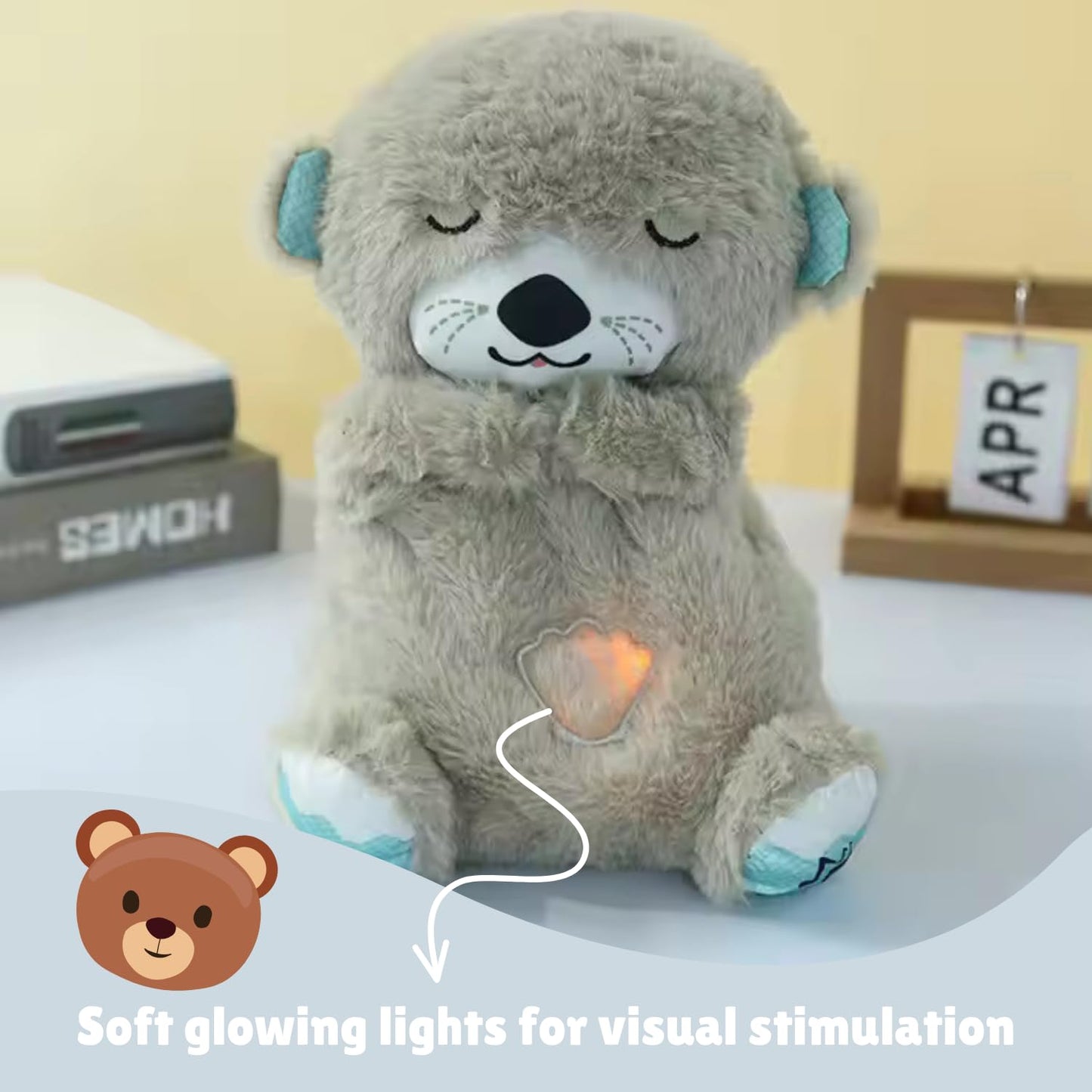 Breathing Teddy Otter Glowing Music for Baby Sensory Sleep Lights Rhythmic Simulation Plush for Babies Kids Soothing Sound and Décor Item Specialy for Valentine Gift