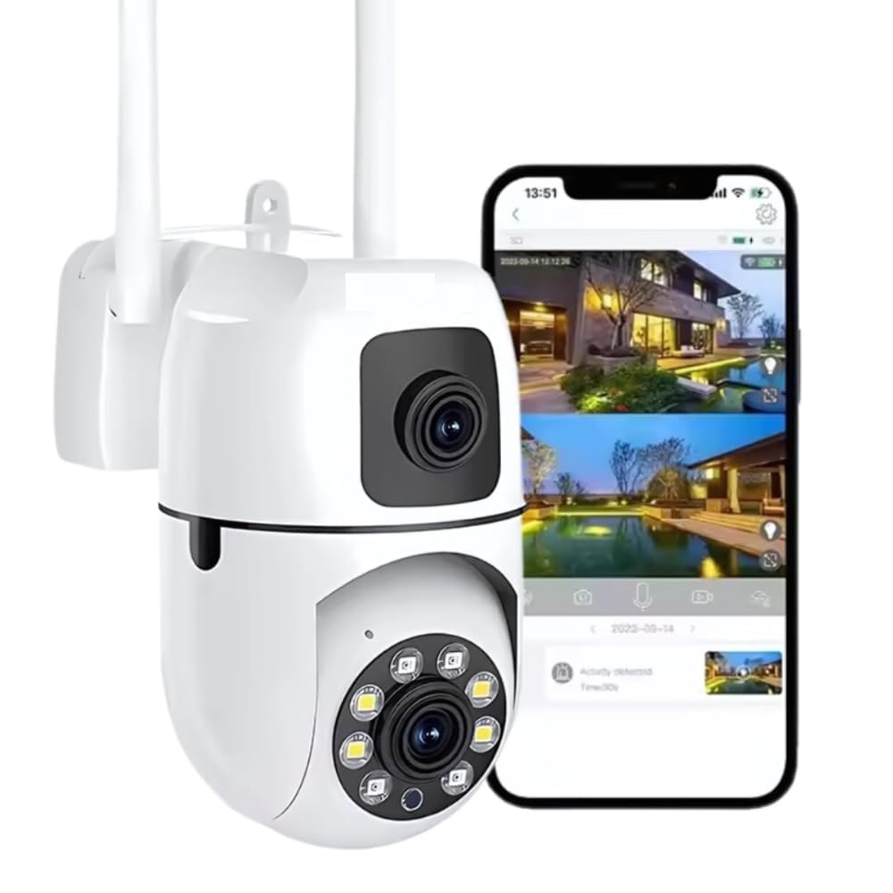 Dual Lens 5MP+5MP Smart WiFi PTZ Security Camera, 360° Rotation, Color Night Vision 20m, Motion Alerts, Two-Way Audio, App Remote Access, 128GB SD Support, Indoor Outdoor CCTV Surveillance Cam