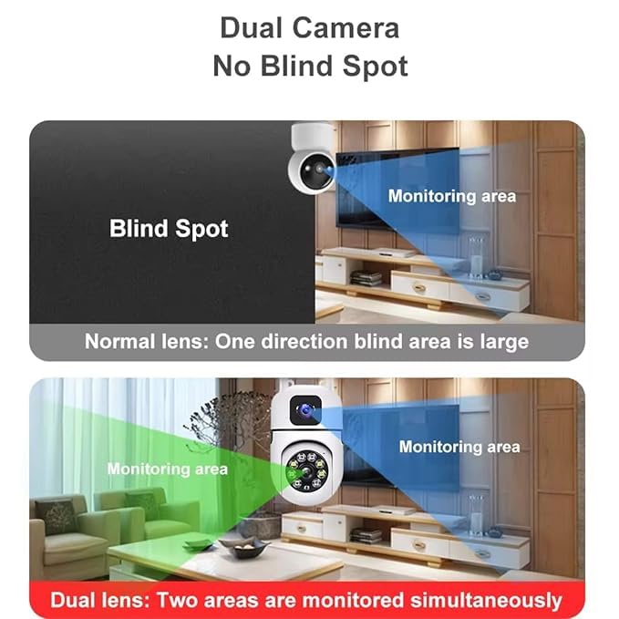 Dual Lens 5MP+5MP Smart WiFi PTZ Security Camera, 360° Rotation, Color Night Vision 20m, Motion Alerts, Two-Way Audio, App Remote Access, 128GB SD Support, Indoor Outdoor CCTV Surveillance Cam