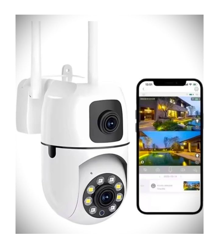 Dual Lens 5MP+5MP Smart WiFi PTZ Security Camera, 360° Rotation, Color Night Vision 20m, Motion Alerts, Two-Way Audio, App Remote Access, 128GB SD Support, Indoor Outdoor CCTV Surveillance Cam