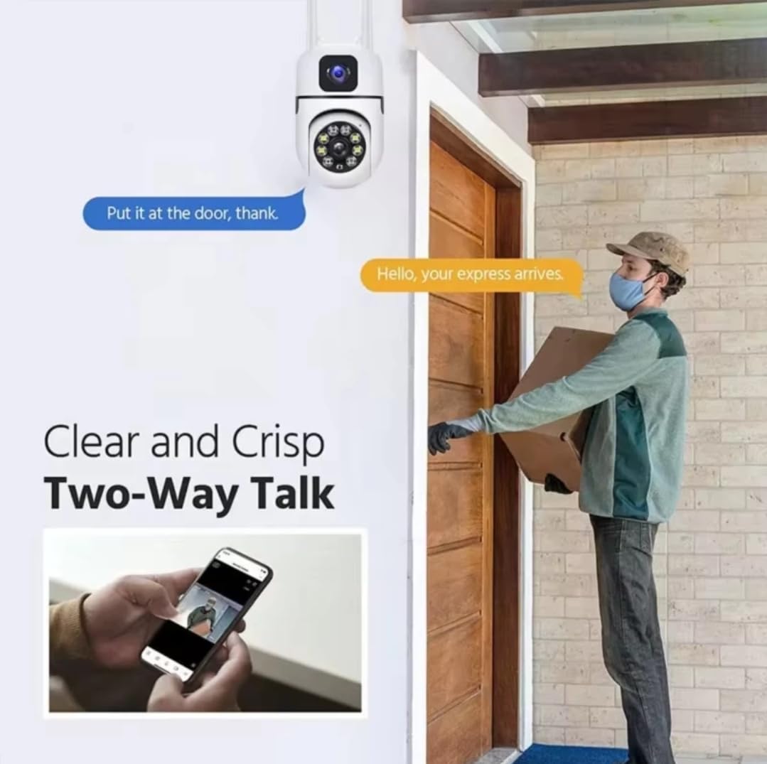 Dual Lens 5MP+5MP Smart WiFi PTZ Security Camera, 360° Rotation, Color Night Vision 20m, Motion Alerts, Two-Way Audio, App Remote Access, 128GB SD Support, Indoor Outdoor CCTV Surveillance Cam