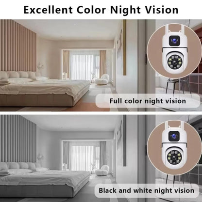 Dual Lens 5MP+5MP Smart WiFi PTZ Security Camera, 360° Rotation, Color Night Vision 20m, Motion Alerts, Two-Way Audio, App Remote Access, 128GB SD Support, Indoor Outdoor CCTV Surveillance Cam