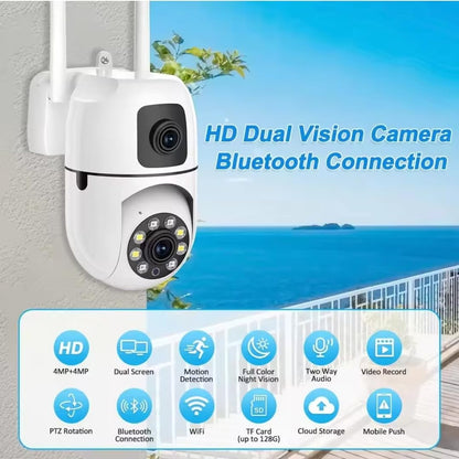 Dual Lens 5MP+5MP Smart WiFi PTZ Security Camera, 360° Rotation, Color Night Vision 20m, Motion Alerts, Two-Way Audio, App Remote Access, 128GB SD Support, Indoor Outdoor CCTV Surveillance Cam