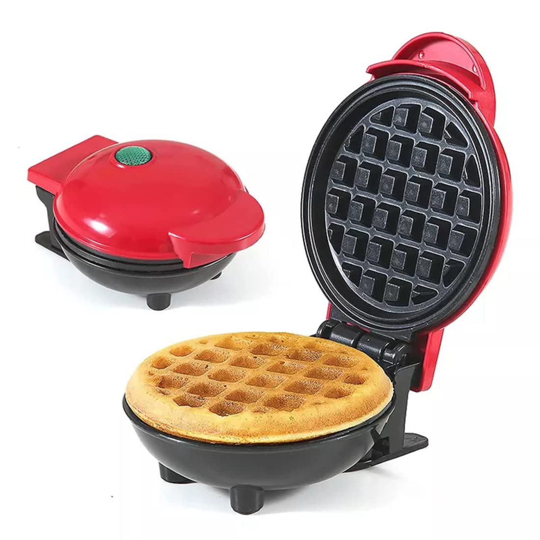 Mini Waffle Maker 4 Inch- 350 Watts: Stainless Steel Non-Stick Electric Iron Machine for Individual Belgian Waffles, Pan Cakes (Mini Waffle Maker + Waffles Recipe Book, Red)