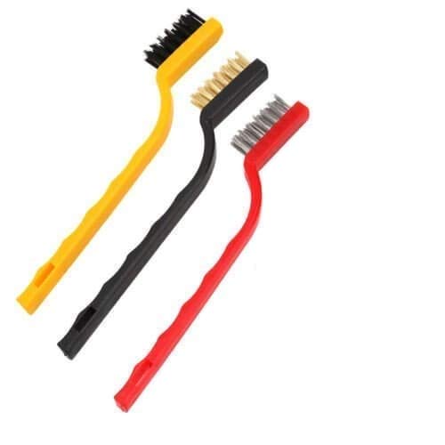 Set of 3 Pc Mini Wire Brush Cleaning Tool Kit Brass, Nylon, Stainless Steel Bristles, Gas Cleaning Brushes Iron Nylon Copper Wire for Car Kitchen Gas Stove Cleaning Tool