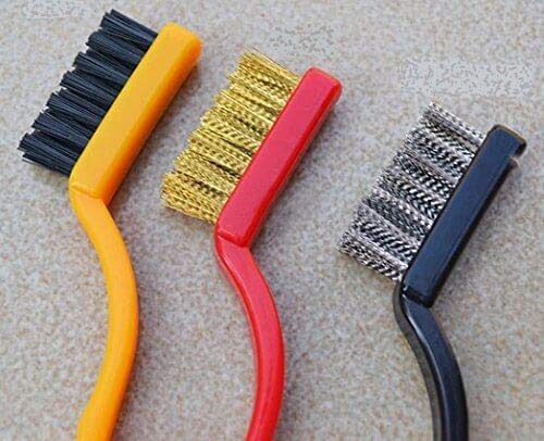 Set of 3 Pc Mini Wire Brush Cleaning Tool Kit Brass, Nylon, Stainless Steel Bristles, Gas Cleaning Brushes Iron Nylon Copper Wire for Car Kitchen Gas Stove Cleaning Tool