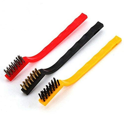 Set of 3 Pc Mini Wire Brush Cleaning Tool Kit Brass, Nylon, Stainless Steel Bristles, Gas Cleaning Brushes Iron Nylon Copper Wire for Car Kitchen Gas Stove Cleaning Tool