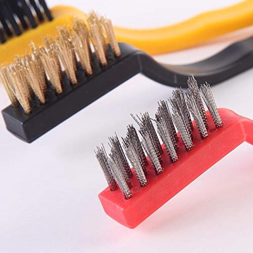 Set of 3 Pc Mini Wire Brush Cleaning Tool Kit Brass, Nylon, Stainless Steel Bristles, Gas Cleaning Brushes Iron Nylon Copper Wire for Car Kitchen Gas Stove Cleaning Tool
