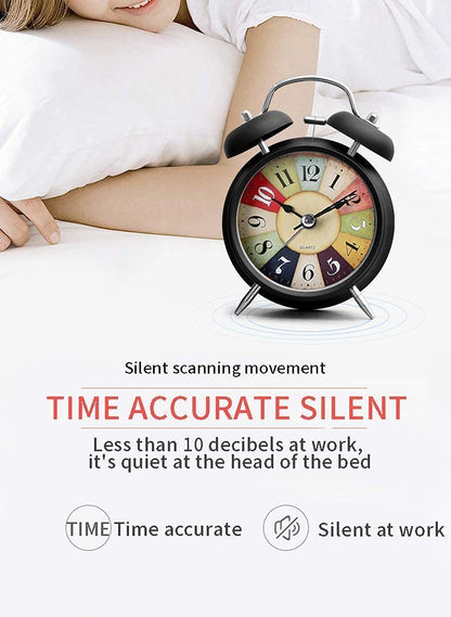 Metal Rainbow Glitter Vintage , Backlight, Battery Operated Loud Twin Bell Alarm Clock (Black, 4 inches)