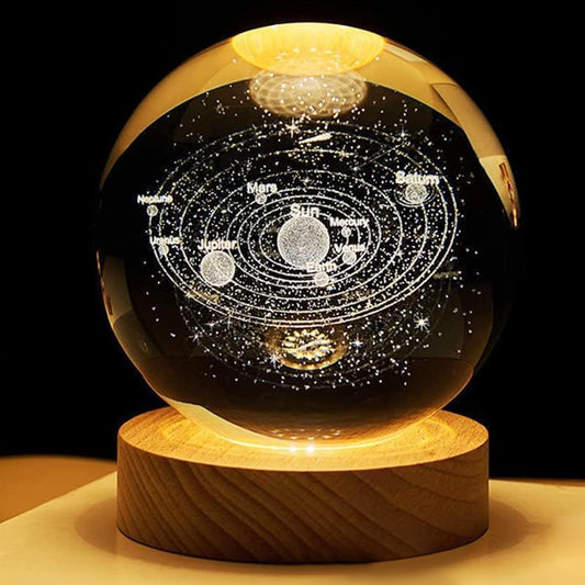 Universe Crystal Ball Night Light,3D Glass Ball Night LED Lamp with Woodern Base,Colorful LED Wooden Crystal Ball for Home Decoration Birthday Gift for Teens Boys andGirls