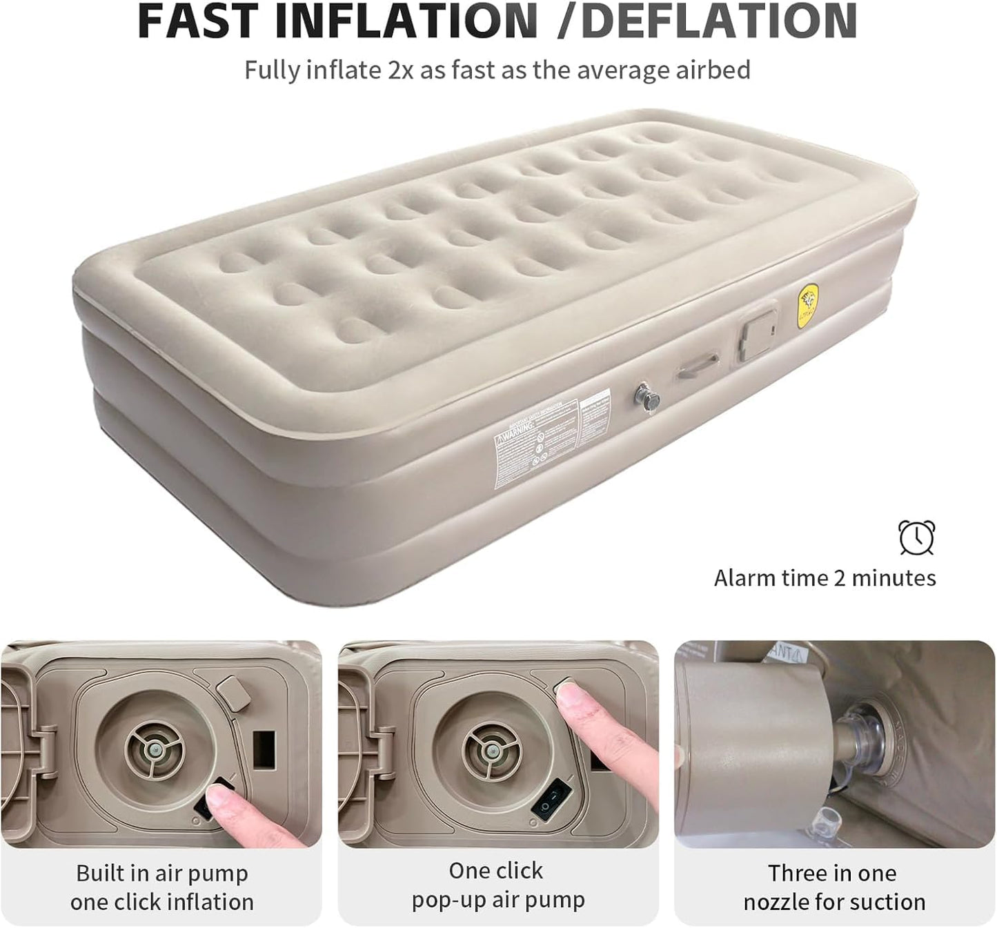 Air Mattress with Built-in Pump Bevbud,Fast & Easy Inflation/Deflation Inflatable Mattress, Foldable Blow Up Mattress with Storage Bag, Inflatable Bed for Home, Camping & Guests