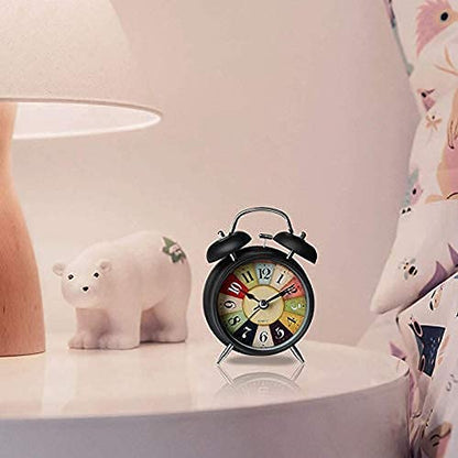 Metal Rainbow Glitter Vintage , Backlight, Battery Operated Loud Twin Bell Alarm Clock (Black, 4 inches)