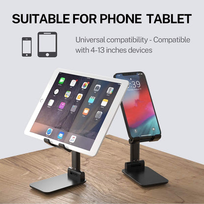Adjustable and Foldable Desktop Phone Holder Stand for Phones Compatible with All Mobile Phone/iPad/Tablets for Desk, Bed, Table, Office, Video Recording, Home & Online Classes - (Black)