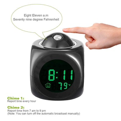 Projection Alarm Clock (Digital LCD Voice Talking Function, led Wall/Ceiling Projection, Alarm/Snooze/Temperature Display, 12hr/24hr, Bedside Alarm Clock) - Multicolor (Pro