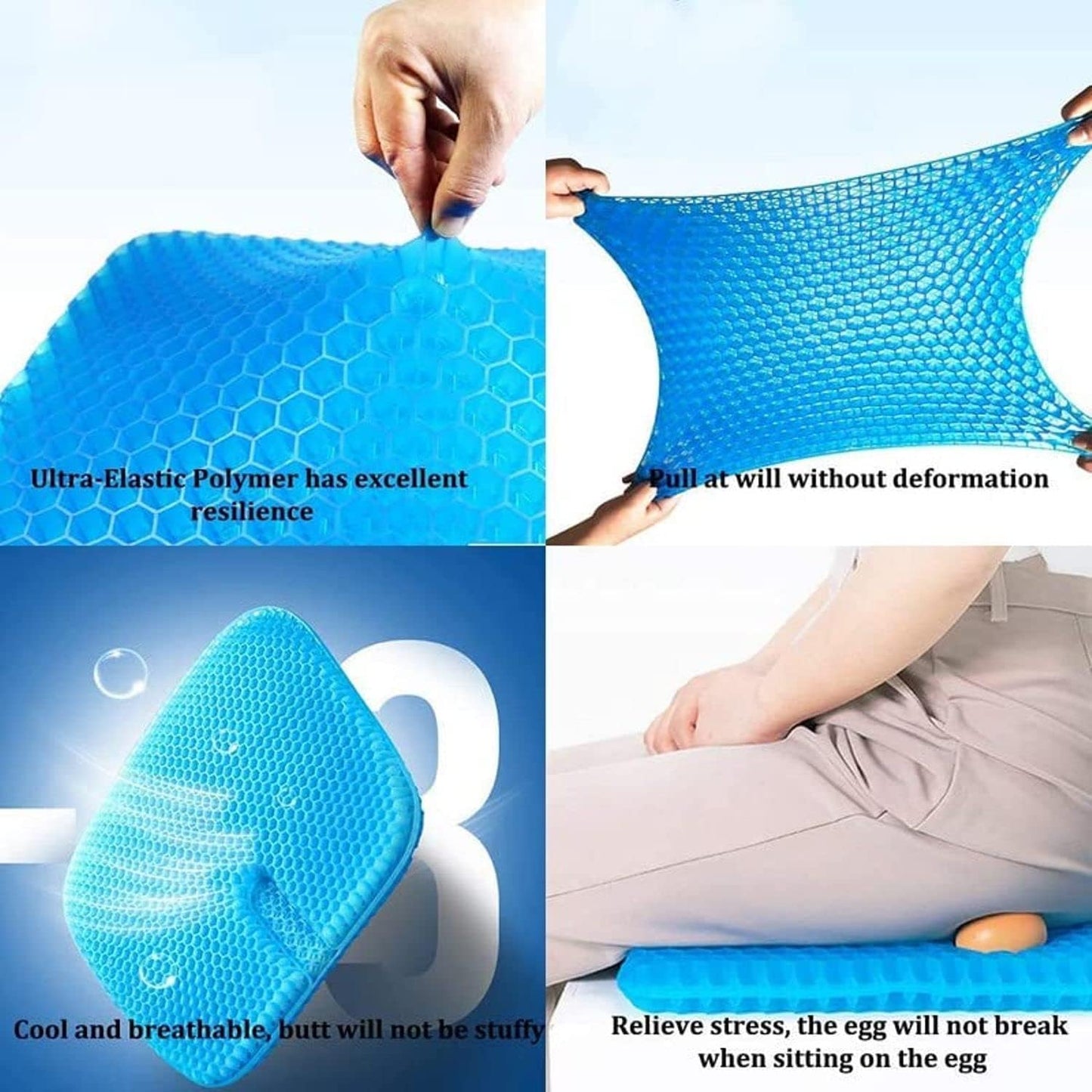 Rubber Gel Soft Egg Cushion Sitter, Soft Breathable Honeycomb Cushion Memory Seat Pillow, Hips Promotes Venting & Good Sitting Posture for Office Chair Car Sitter Wheelchair (1 Pcs)