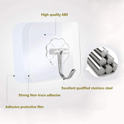 Pack of 10 Transparent Strong Self Adhesive Door Wall Hangers Hooks Suction Waterproof Flower Plastic Strong Rack Sticky Sucker Heavy Load Rack Cup Sucker for Kitchen and Bathroom (10)