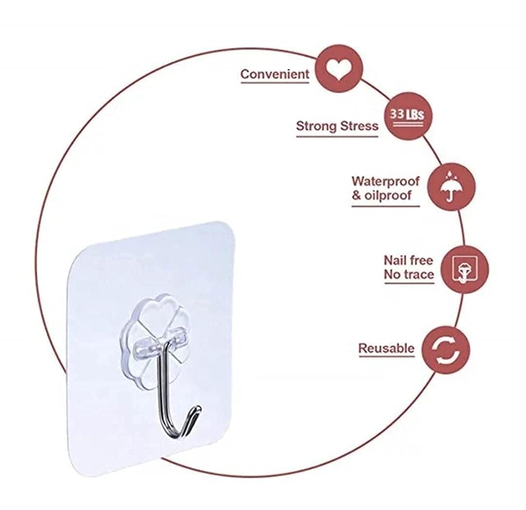 Pack of 10 Transparent Strong Self Adhesive Door Wall Hangers Hooks Suction Waterproof Flower Plastic Strong Rack Sticky Sucker Heavy Load Rack Cup Sucker for Kitchen and Bathroom (10)