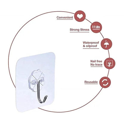 Pack of 10 Transparent Strong Self Adhesive Door Wall Hangers Hooks Suction Waterproof Flower Plastic Strong Rack Sticky Sucker Heavy Load Rack Cup Sucker for Kitchen and Bathroom (10)