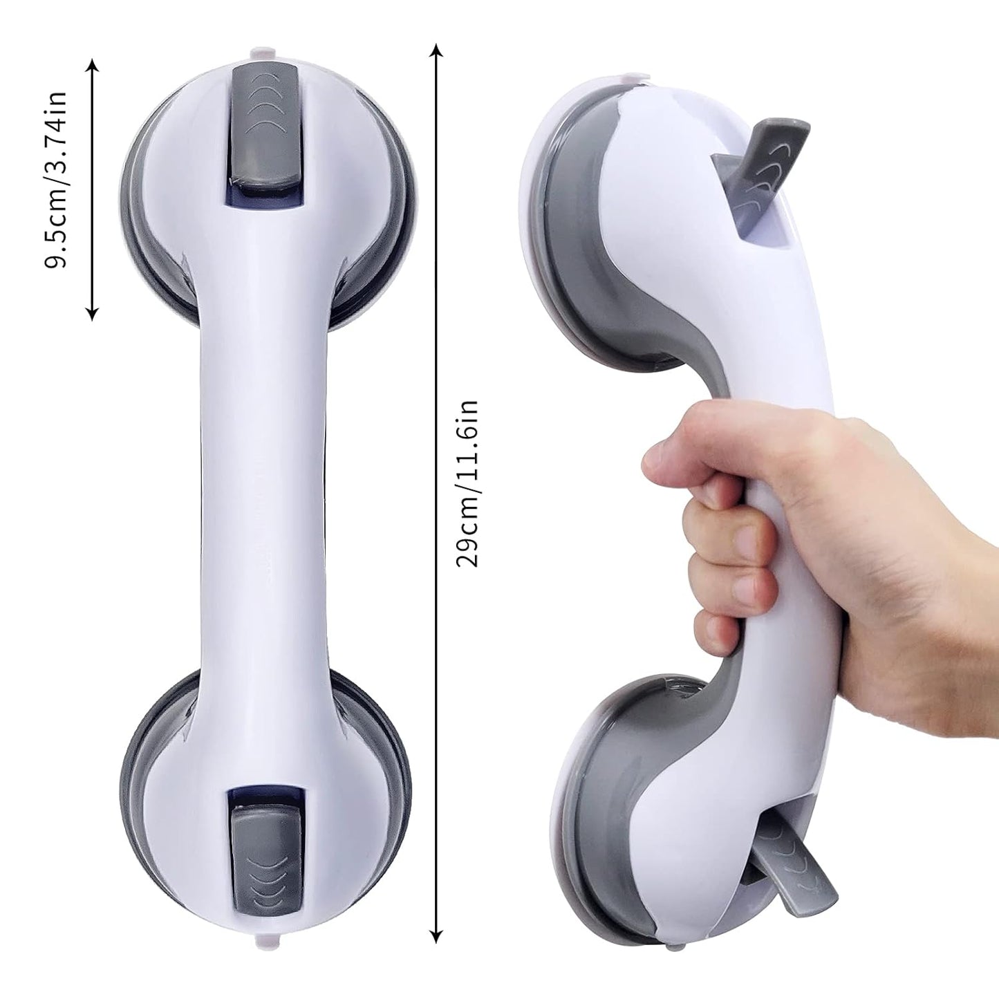 12' Portable Grab Bars for Bathroom,Ultra Grip Dual Locking Shower Handles for Elderly,Safety Suction Grab Bars for Shower,Balance Assit Hand Rail Support,Injury,Senior,Kids(Gray, 12"-Pack of 1)