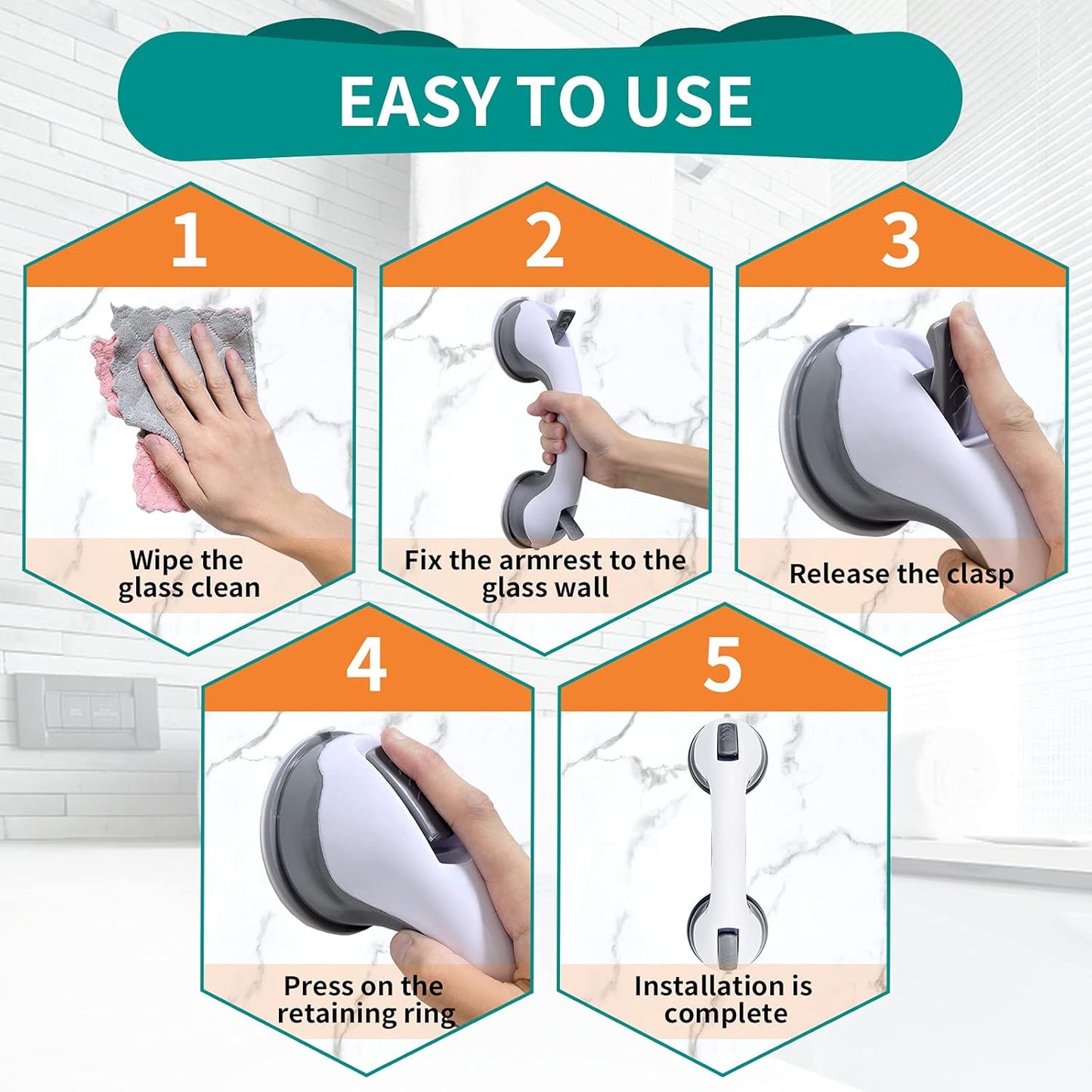 12' Portable Grab Bars for Bathroom,Ultra Grip Dual Locking Shower Handles for Elderly,Safety Suction Grab Bars for Shower,Balance Assit Hand Rail Support,Injury,Senior,Kids(Gray, 12"-Pack of 1)