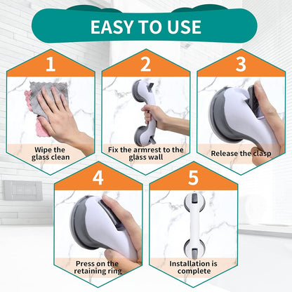 12' Portable Grab Bars for Bathroom,Ultra Grip Dual Locking Shower Handles for Elderly,Safety Suction Grab Bars for Shower,Balance Assit Hand Rail Support,Injury,Senior,Kids(Gray, 12"-Pack of 1)