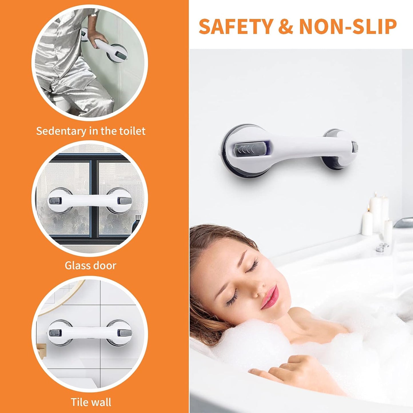 12' Portable Grab Bars for Bathroom,Ultra Grip Dual Locking Shower Handles for Elderly,Safety Suction Grab Bars for Shower,Balance Assit Hand Rail Support,Injury,Senior,Kids(Gray, 12"-Pack of 1)