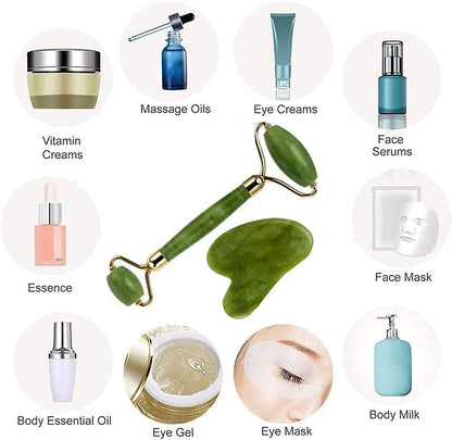Smooth Face Massager For Women & Face Roller Natural Face Roller Massager Jade Stone with Gua Sha Tool For Face Eye Massager Neck Foot Face Roller For Women Tool Facial Roller (green Shade)