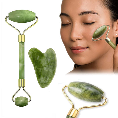 Smooth Face Massager For Women & Face Roller Natural Face Roller Massager Jade Stone with Gua Sha Tool For Face Eye Massager Neck Foot Face Roller For Women Tool Facial Roller (green Shade)