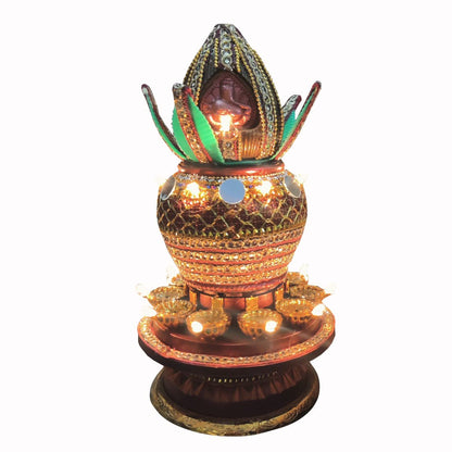 Kalash Design Festival Diya Light Decorative Lamp Electric Deep | 16 LED's | Revolving Lamp