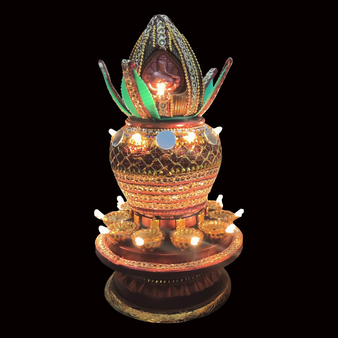 Kalash Design Festival Diya Light Decorative Lamp Electric Deep | 16 LED's | Revolving Lamp