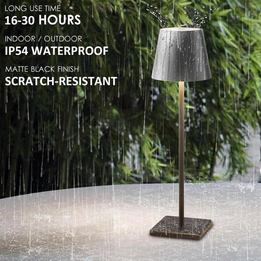 LED Cordless Table Lamp, Rechargeable Battery Desk lamp 5000mAh Battery Operated Stepless Dimming Modern Portable Table Light for Restaurant/Dinner/Table/Bedroom/Outdoor IP54 Waterproof (Black)