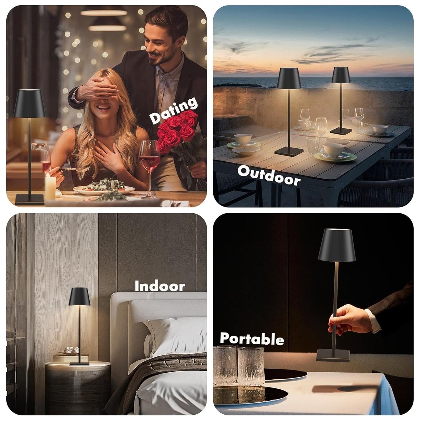 LED Cordless Table Lamp, Rechargeable Battery Desk lamp 5000mAh Battery Operated Stepless Dimming Modern Portable Table Light for Restaurant/Dinner/Table/Bedroom/Outdoor IP54 Waterproof (Black)