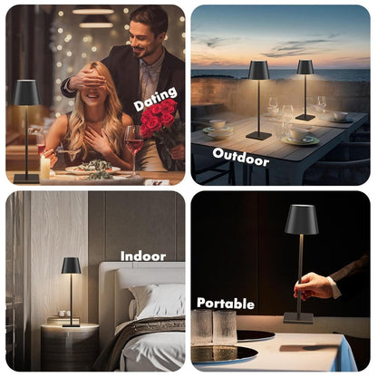 LED Cordless Table Lamp, Rechargeable Battery Desk lamp 5000mAh Battery Operated Stepless Dimming Modern Portable Table Light for Restaurant/Dinner/Table/Bedroom/Outdoor IP54 Waterproof (Black)